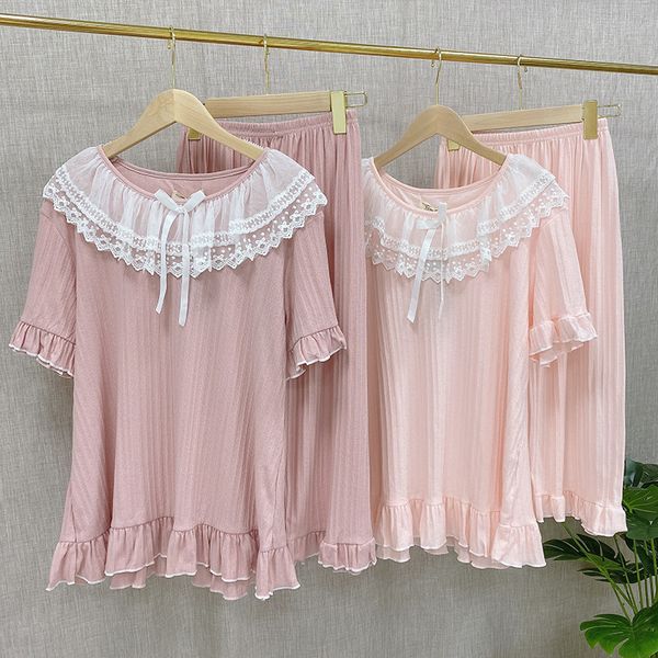 korean cute summer cotton pajamas for women sweet lace sleepwear plus size loungewear women's warm pajamas ladies sleeping suit t200429, Black;red
korean cute summer cotton pajamas for women sweet lace sleepwear plus size loungewear women's warm pajamas ladies sleeping suit t200429, Black;red