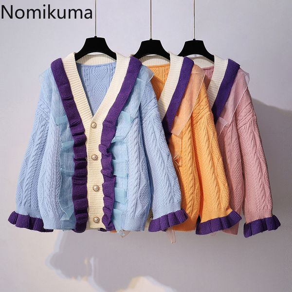 nomikuma sweet korean sweater cardigan 2020 autumn winter new women knitwear hit color ruffle lace patchwork pull femme lj201114, White;black
nomikuma sweet korean sweater cardigan 2020 autumn winter new women knitwear hit color ruffle lace patchwork pull femme lj201114, White;black