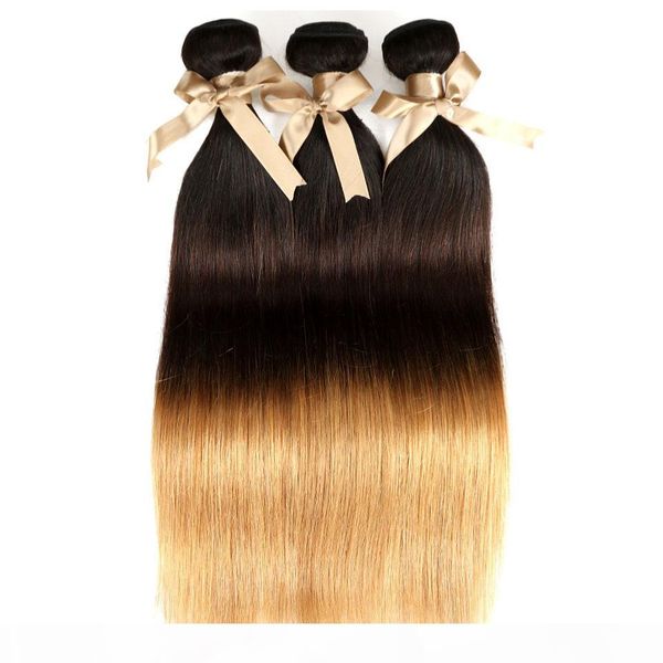 straight ombre hair weft 3 bundles t1b 4 27 straight virgin human hair wefts three tone blonde brazilian hair weaves, Black 
straight ombre hair weft 3 bundles t1b 4 27 straight virgin human hair wefts three tone blonde brazilian hair weaves, Black