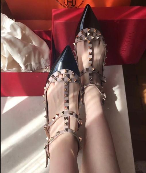women sandals flat shoes classic brand v right women's sandals real leather rivets women wedding shoes pointed toe 34-43, Black
women sandals flat shoes classic brand v right women's sandals real leather rivets women wedding shoes pointed toe 34-43, Black
