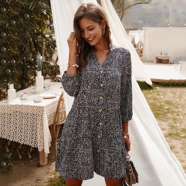 2020 summer spring women short dress three quarter sleeve v neck dot printed with buttons slim casual loose vestidos feminina, Black;gray
2020 summer spring women short dress three quarter sleeve v neck dot printed with buttons slim casual loose vestidos feminina, Black;gray