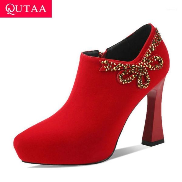 qutaa 2020 crystal butterfly-knot zipper women pumps flock platform ladies shoe hoof high heel pointed toe ankle boots size34-431, Black
qutaa 2020 crystal butterfly-knot zipper women pumps flock platform ladies shoe hoof high heel pointed toe ankle boots size34-431, Black