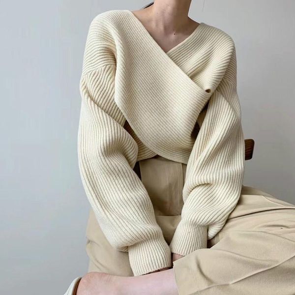 women's sweaters fashion v-neck cross sweater jumpers streetwear loose knitwear autumn winter solid female knitted pullovers, White;black
women's sweaters fashion v-neck cross sweater jumpers streetwear loose knitwear autumn winter solid female knitted pullovers, White;black