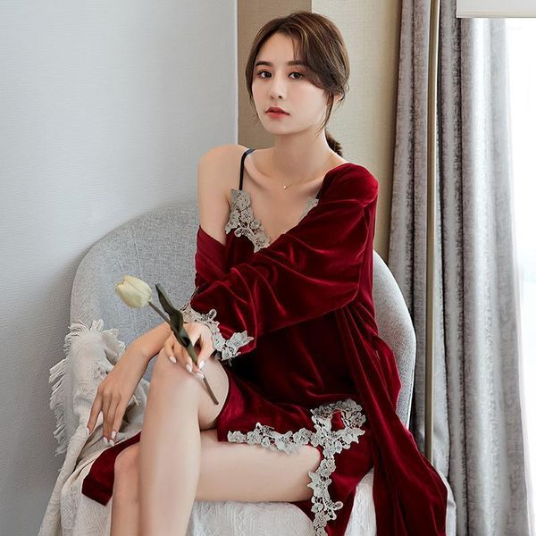 fzslcyiyi 2020 new women's pajamas two piece set autumn and winter gold velvet suspender nightdress robe set for women1, Black;red
fzslcyiyi 2020 new women's pajamas two piece set autumn and winter gold velvet suspender nightdress robe set for women1, Black;red