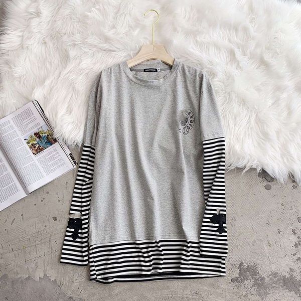 k luoxin 2020 new sleeve splicing pullover long stripe t-shirt korean ins thin solid, Black;white
k luoxin 2020 new sleeve splicing pullover long stripe t-shirt korean ins thin solid, Black;white