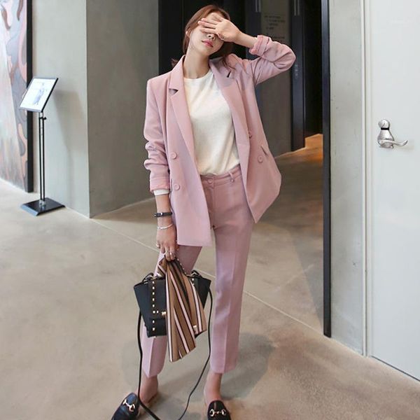 two piece set female new style was thin double-breasted temperament pink small suit jacket + casual elegant nine pants1, White
two piece set female new style was thin double-breasted temperament pink small suit jacket + casual elegant nine pants1, White