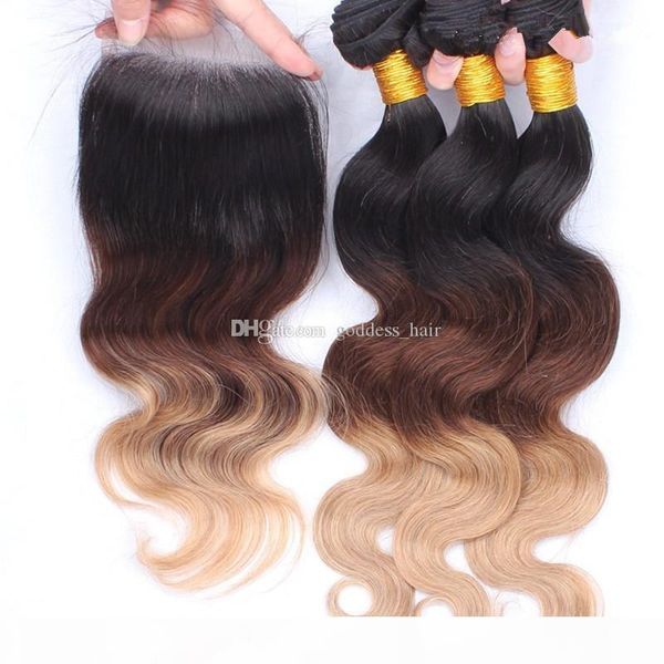 #1b #4 #27 three tone honey bloned lace closure 4x4 part with 9a malaysian body wave ombre human hair 4pcs lot, Black
#1b #4 #27 three tone honey bloned lace closure 4x4 part with 9a malaysian body wave ombre human hair 4pcs lot, Black