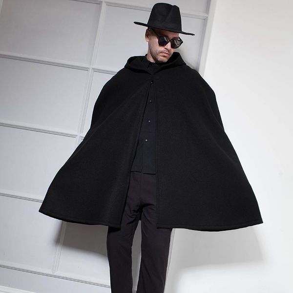 men's wool & blends woollen overcoat coat autumn/winter outfit english medium length wide hooded garment cape bat dress trend, Black
men's wool & blends woollen overcoat coat autumn/winter outfit english medium length wide hooded garment cape bat dress trend, Black
