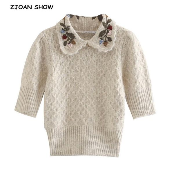 women's sweaters 2021 autumn women embroidery flower knitting lapel sweater vintage pullover knitwear long sleeve sweet jumper, White;black
women's sweaters 2021 autumn women embroidery flower knitting lapel sweater vintage pullover knitwear long sleeve sweet jumper, White;black