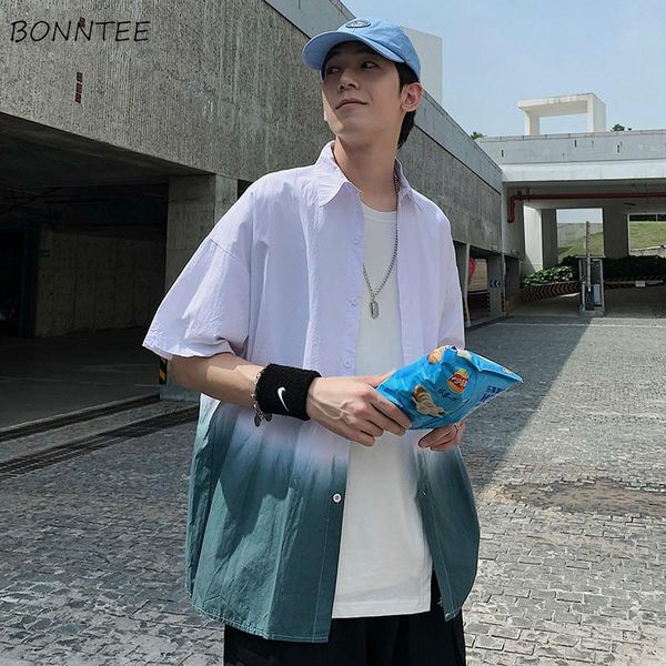 shirts men short sleeve summer gradient color turn-down collar loose leisure mens shirt single-breasted harajuku all-match teens, White;black
shirts men short sleeve summer gradient color turn-down collar loose leisure mens shirt single-breasted harajuku all-match teens, White;black