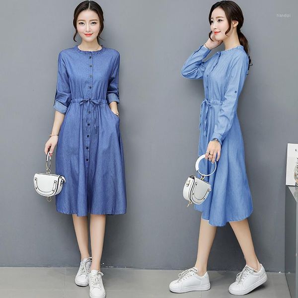 2018 spring and autumn waist denim dress women slim single-breasted long-sleeved round neck casual jeans dress female1, White;black
2018 spring and autumn waist denim dress women slim single-breasted long-sleeved round neck casual jeans dress female1, White;black
