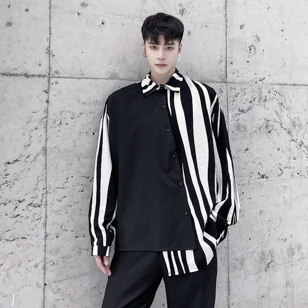 2021 autumn zebra striped shreds oversized male asymmetric design casual long sleeve shirt 0e2v, White;black
2021 autumn zebra striped shreds oversized male asymmetric design casual long sleeve shirt 0e2v, White;black
