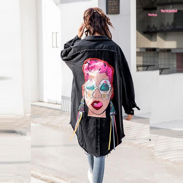 2018 spring women jean jackets black loose full sleeve turn-down collar single breasted jacket with back graffiti printing new1, Black;brown
2018 spring women jean jackets black loose full sleeve turn-down collar single breasted jacket with back graffiti printing new1, Black;brown