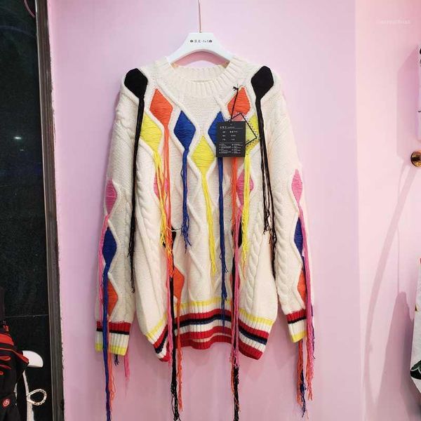 european style sweaters woman 2020 autumn new ins fashion sweater women's tassel pullover retro rainbow-colored sweaters pull1, White;black
european style sweaters woman 2020 autumn new ins fashion sweater women's tassel pullover retro rainbow-colored sweaters pull1, White;black
