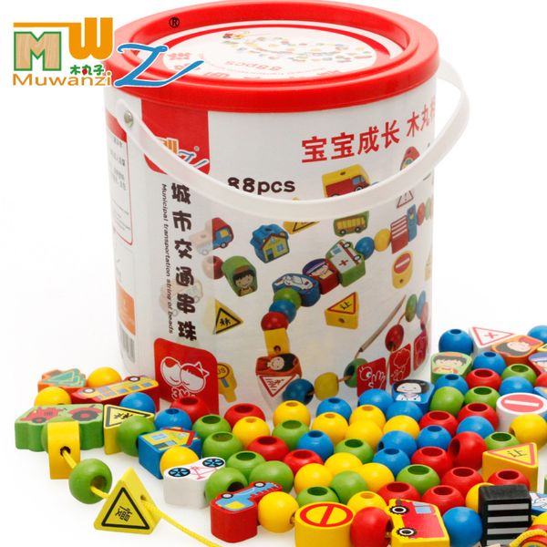 Educational Wooden Beads Colorful Kids City Traffic Numbers / Letters Beaded Toy For Children Toy