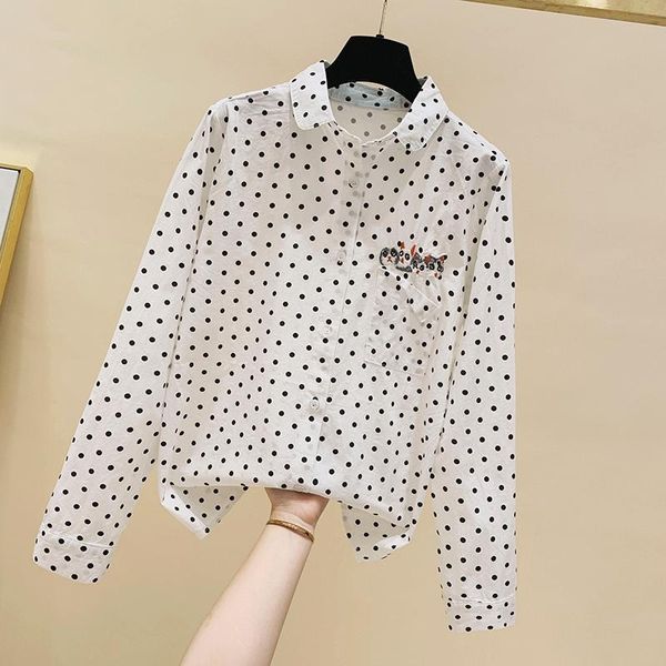 women's blouses & shirts korean style 2021 autumn fashion long sleeves turn down collar dot ladies shirt blouse a4004, White
women's blouses & shirts korean style 2021 autumn fashion long sleeves turn down collar dot ladies shirt blouse a4004, White