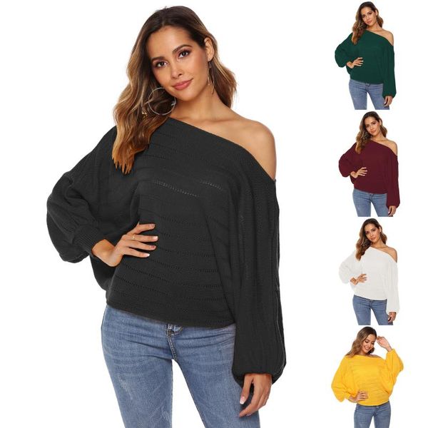 women's sweaters spring autumn pullover slash neck woven sweater lantern sleeve pullovers for women sp171, White;black
women's sweaters spring autumn pullover slash neck woven sweater lantern sleeve pullovers for women sp171, White;black