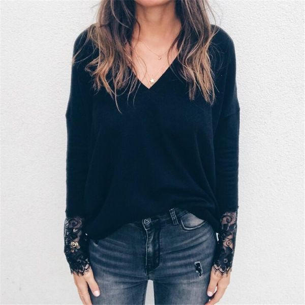 women lace long sleeve deep v neck blouse ladies long sleeve baggy jumper blouse 2020 new autumn casual black shirt, White
women lace long sleeve deep v neck blouse ladies long sleeve baggy jumper blouse 2020 new autumn casual black shirt, White
