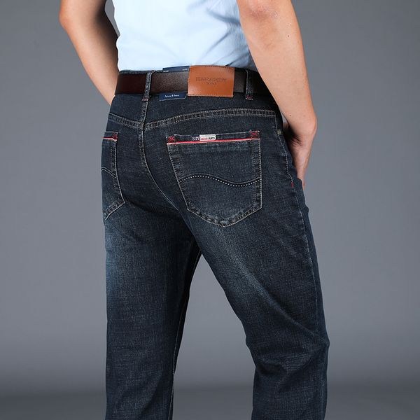 soft cotton for men stylish washed jeans tapered leg pants trousers spring autumn man, Blue