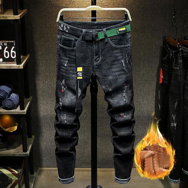 men's jeans 2021 winter plush men elasticity straight denim male casual cropped pencil trousers black fashion embroidered length pants, Blue
men's jeans 2021 winter plush men elasticity straight denim male casual cropped pencil trousers black fashion embroidered length pants, Blue