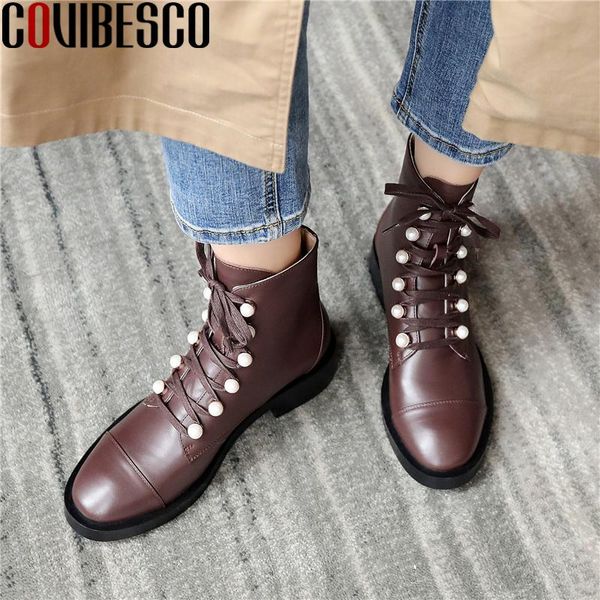 boots covibesco genuine leather women ankle elegant fashion pearl cross-tied low heels shoes woman office autumn winter boot, Black
boots covibesco genuine leather women ankle elegant fashion pearl cross-tied low heels shoes woman office autumn winter boot, Black