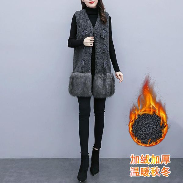 women's vests fashion vest jacket 2021 winter large size lamb fur loose stitching women, Black;white
women's vests fashion vest jacket 2021 winter large size lamb fur loose stitching women, Black;white