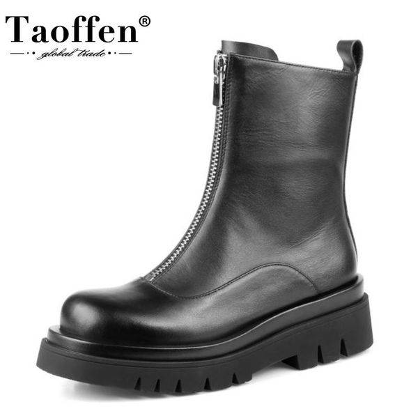 taoffen real leather women mid calf boots round toe platform front zipper shoes winter boots women party footwear size 34-40, Black
taoffen real leather women mid calf boots round toe platform front zipper shoes winter boots women party footwear size 34-40, Black