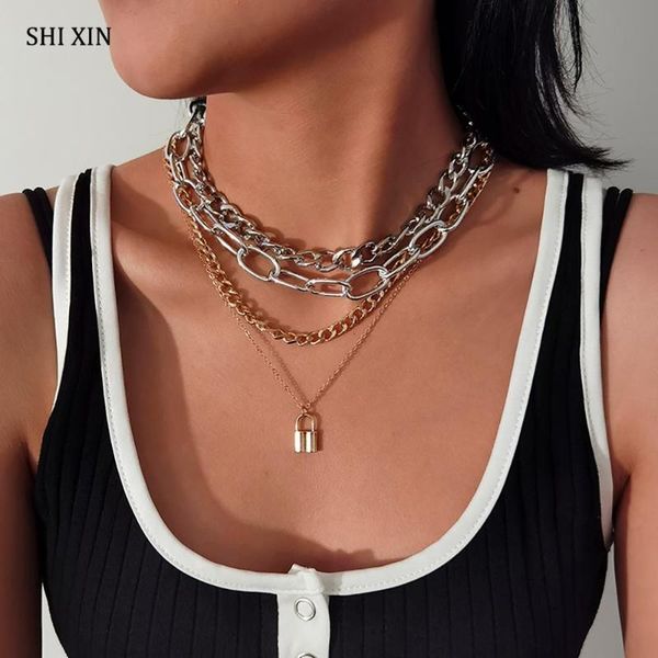 pendant necklaces shixin hip hop 4 pcs/set short choker colar necklace chunky chain with lock for women jewelry neck collier, Silver
pendant necklaces shixin hip hop 4 pcs/set short choker colar necklace chunky chain with lock for women jewelry neck collier, Silver