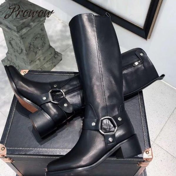 prowow black new genuine leather square toe knee high boots thick heel low heel moto boots shoes women zapatos mujer
prowow black new genuine leather square toe knee high boots thick heel low heel moto boots shoes women zapatos mujer