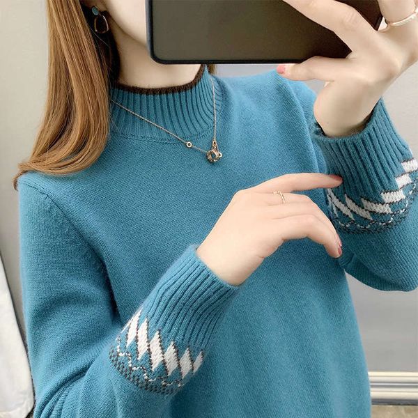 half high collar sweater for women's loose wear autumn and winter new 2020 foreign style with knitted bottom, White;black
half high collar sweater for women's loose wear autumn and winter new 2020 foreign style with knitted bottom, White;black
