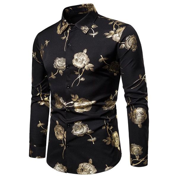 new men hipster luxury black gold rose bronzing printed long sleeve dress shirt wedding night club hip hop party slim shirts, White;black
new men hipster luxury black gold rose bronzing printed long sleeve dress shirt wedding night club hip hop party slim shirts, White;black