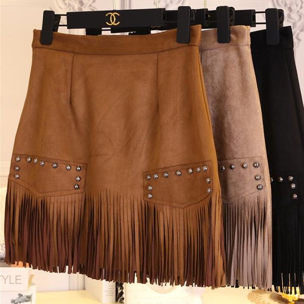 large size women's deerskin suede velvet fringed a-line skirt high waist hip one step rivet tassels short skirts autumn winter, Black
large size women's deerskin suede velvet fringed a-line skirt high waist hip one step rivet tassels short skirts autumn winter, Black