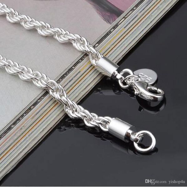 925 sterling silver twist rope chain 4mm fashion chains for men women wedding party bracelet jewelry diy accessories 8in, Black
925 sterling silver twist rope chain 4mm fashion chains for men women wedding party bracelet jewelry diy accessories 8in, Black