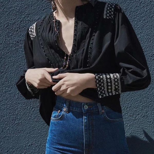 women's blouses & shirts kumsvag 2021 summer women casual long sleeve v-neck beading embroidery female elegant black street cloth, White
women's blouses & shirts kumsvag 2021 summer women casual long sleeve v-neck beading embroidery female elegant black street cloth, White