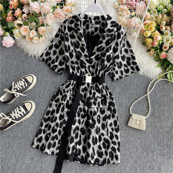 notched blazer dresses for women short sleeve sashes slim wrap dress summer fashion new black leopard elegant office lady dress, White;black
notched blazer dresses for women short sleeve sashes slim wrap dress summer fashion new black leopard elegant office lady dress, White;black