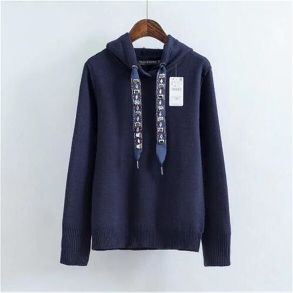 autumn new hooded jacket jewelry belt decorated with knit loose women's sweater y200720, White;black
autumn new hooded jacket jewelry belt decorated with knit loose women's sweater y200720, White;black