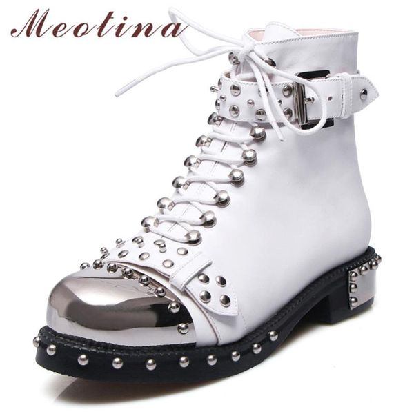 meotina women ankle boots autumn natural genuine leather buckle thick heel short boots punk rivets ladies shoes zip winter 34-43, Black
meotina women ankle boots autumn natural genuine leather buckle thick heel short boots punk rivets ladies shoes zip winter 34-43, Black