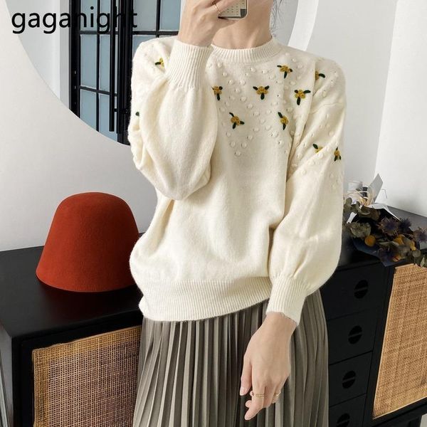 women's sweaters gaganight floral embroidery sweater o-neck lantern sleeve pullover casual loose korean fall winter cute outwear pull, White;black
women's sweaters gaganight floral embroidery sweater o-neck lantern sleeve pullover casual loose korean fall winter cute outwear pull, White;black