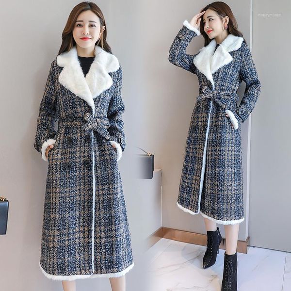 women's wool & blends plaid woolen coat female winter classic slim lamb hair suit collar double-breasted long sleeves tweed female1, Black 
women's wool & blends plaid woolen coat female winter classic slim lamb hair suit collar double-breasted long sleeves tweed female1, Black