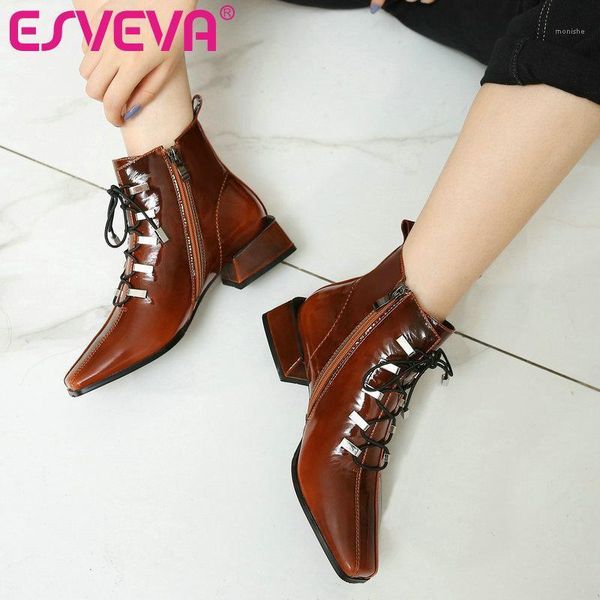 boots esveva 2021 women shoes winter ankle all match pointed toe patent leather+pu square high heel motorcycle boot size 34-431, Black
boots esveva 2021 women shoes winter ankle all match pointed toe patent leather+pu square high heel motorcycle boot size 34-431, Black