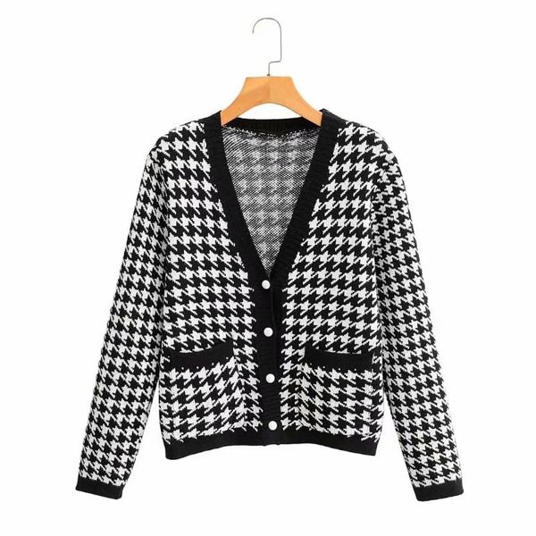 2020 new houndstooth knitted cardigan sweater long sleeve sweater autumn winter knitted loose casual knit cardigan, White
2020 new houndstooth knitted cardigan sweater long sleeve sweater autumn winter knitted loose casual knit cardigan, White