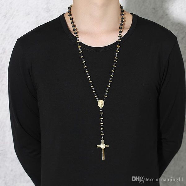 black/gold color long rosary necklace for men women stainless steel bead chain cross pendant women's men's gift jewelry nc-372, Silver
black/gold color long rosary necklace for men women stainless steel bead chain cross pendant women's men's gift jewelry nc-372, Silver