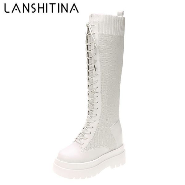 autumn women knee high split leather lace-up thick sole long non-slip black sock boots platform shoes woman lj201130
autumn women knee high split leather lace-up thick sole long non-slip black sock boots platform shoes woman lj201130