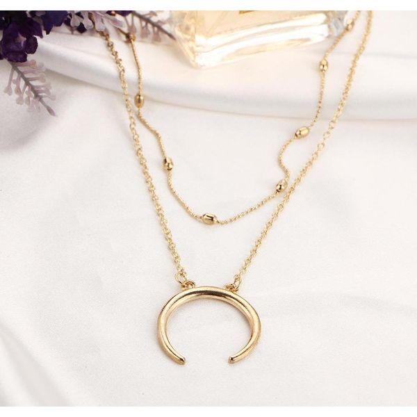 fashion simple double - layer copper beads necklace moon pendant multi - layer neck sqcsil queen66, Silver
fashion simple double - layer copper beads necklace moon pendant multi - layer neck sqcsil queen66, Silver