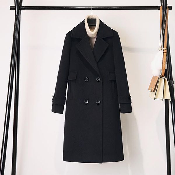 women's wool & blends autumn and winter mid-length double-breasted thickened temperament solid color fashionable woolen coat, 20 warm c, Black
women's wool & blends autumn and winter mid-length double-breasted thickened temperament solid color fashionable woolen coat, 20 warm c, Black