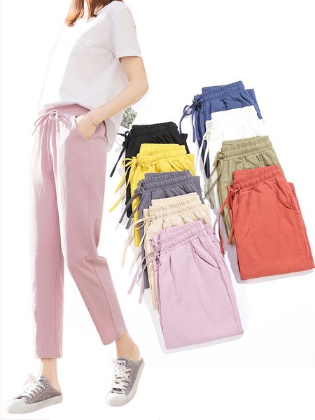 womens spring summer trousers cotton linen solid elastic waist candy colors harem pants soft for female, Black
womens spring summer trousers cotton linen solid elastic waist candy colors harem pants soft for female, Black