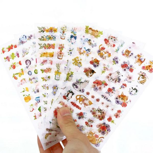 2016 eets flower series sticker set cute cat bird fruit perfume diamond stickers decoration for album diary frame school 6956 h