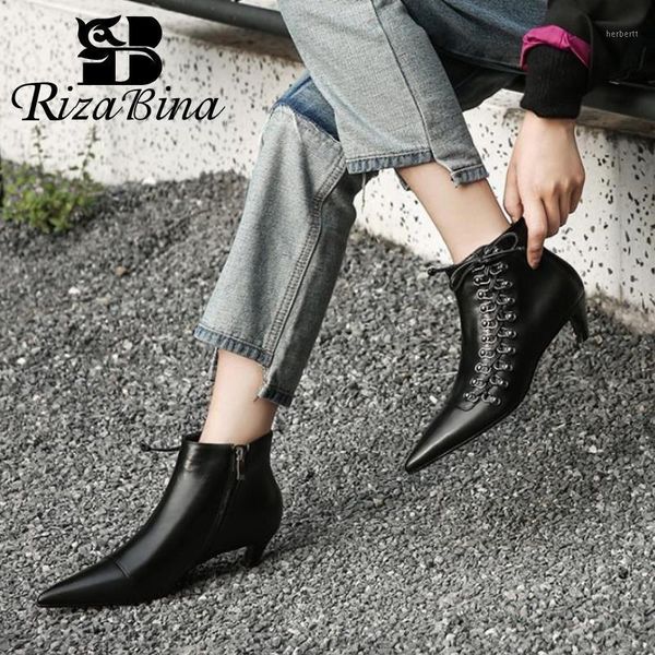 boots rizabina real leather ankle for women pointed toe thick heel cross strap zipper shoes stylish street footwear size 33-401, Black
boots rizabina real leather ankle for women pointed toe thick heel cross strap zipper shoes stylish street footwear size 33-401, Black