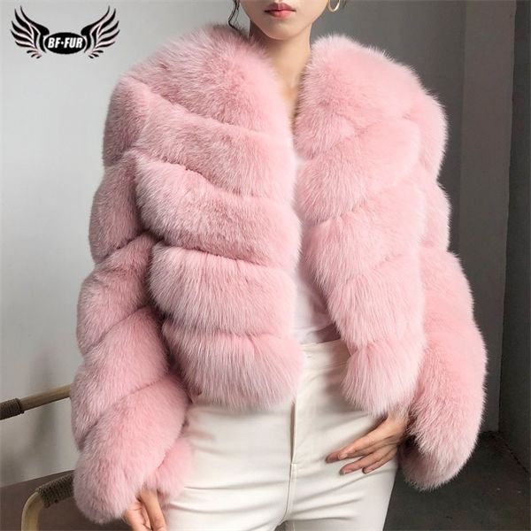 bffur real fox fur coat short 50cm long natural fox fur jackets whole skin fur coat with long sleeve warm overcoats luxury women y1120, Black
