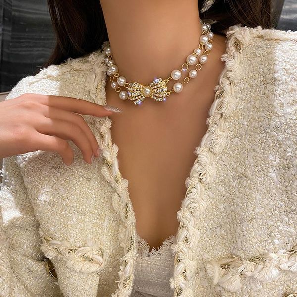 chokers selling double layer pearl bow knot clavicle chain necklace elegant fashion design light luxury temperament, Golden;silver
chokers selling double layer pearl bow knot clavicle chain necklace elegant fashion design light luxury temperament, Golden;silver
